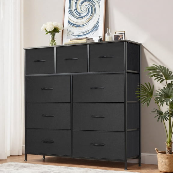 Sybels Storage Dresser with 9 Drawers, Anti-Tip Fabric Chests Organizer Tower Furniturefor Bedroom, Closet, Hallway, Entryway, Black