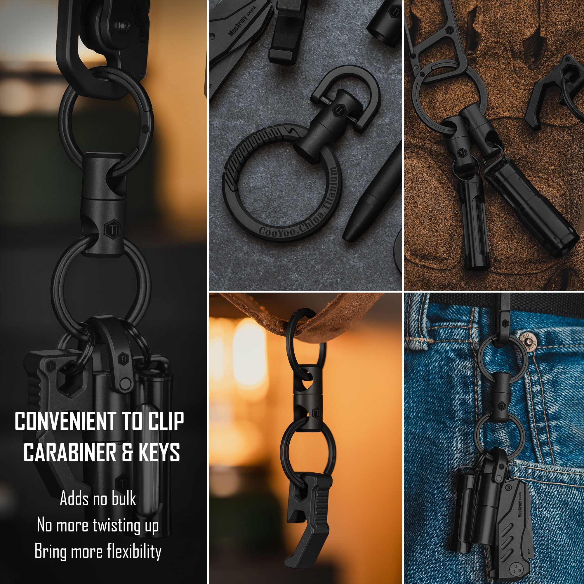 Key Unity Titanium Swivel Key Chain Rings, Rotatable Key Organizer Linker for Carabiner, Wind Chime, Plant, DIY Accessory, KA15 Black