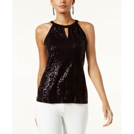 Black Sequin Halter - INC International Concepts Sequinned Halter Top Deep Black L