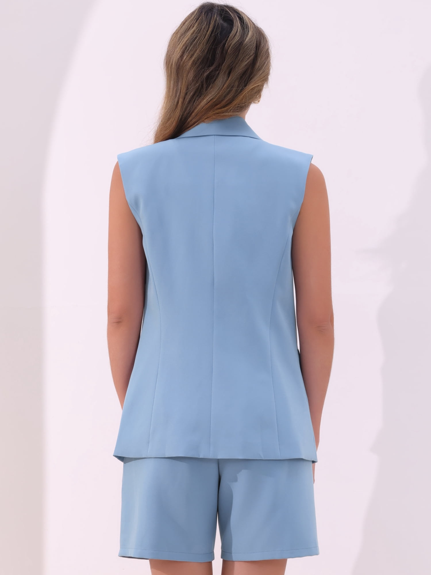 DARING DIVA Women's Blazer Vest Shorts Casual 2 Pieces Suit Set L Grey Blue