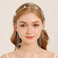 thumbnail image 5 of Golden Butterfly Rhinestone Headbands Wedding Butterfly Headband Elegant Shiny Tassel Butterfly Headpiece Vintage Rhinestone Hair Bands with Plastic Pearl for Birthday Party gold DIY, 5 of 9
