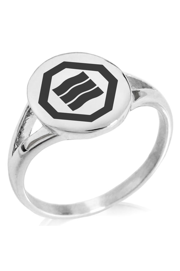 Stainless Steel Kurushima Samurai Crest Minimalist Oval Top Polished Statement Signet Ring