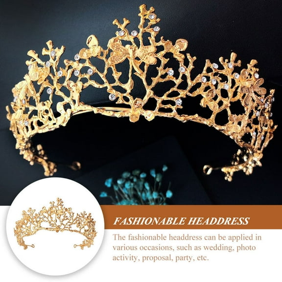 Niceauty Princess-Style Tiaras Bridal Tiara Golden Rhinestone 1Set