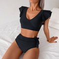 thumbnail image 4 of ZenCart 2Pcs/Set Women Bikini Set V-neck Ruffle Sleeve Bra High Waist Swimming Briefs Set Curvy Cutout Bathing Suit Swimsuit, 4 of 8