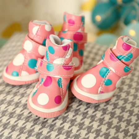 4Pcs Pet Shoes Eye-catching Waterproof Faux Leather Anti-slip Puppy Snow Boots Pet Paw Protector for Autumn