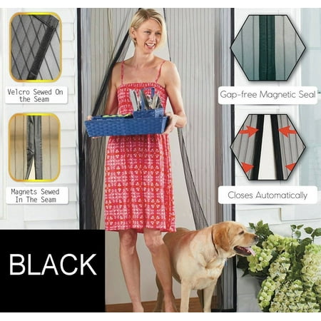 

Premium Magnetic Mesh Screen Door - Heavy-Duty Nylon Breathable Mesh w/ Strong Magnets Removable Self-Closing Walk-Through Screen for Patio Sliding Glass & French Doors (X-Large Size Black)