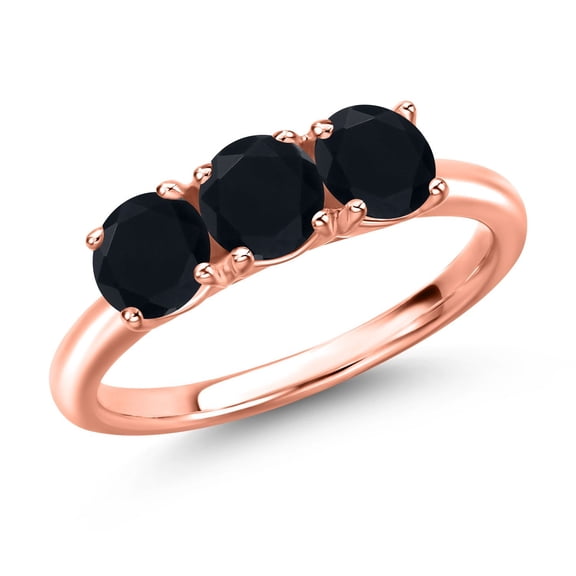 Gem Stone King 18K Rose Gold Plated Silver Black Onyx Engagement Ring for Women | 1.43 Cttw | Round 5MM | Gemstone December Birthstone | Size 5