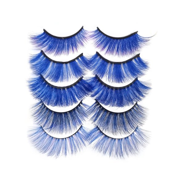 Pestañas postizas de colores Pestañas postizas de visón sintético 3D Herramientas de maquillaje para fiestas de Halloween esponjosas 17-20 mm 5 pares Paquete de pestañas rosas coloridas (azul)