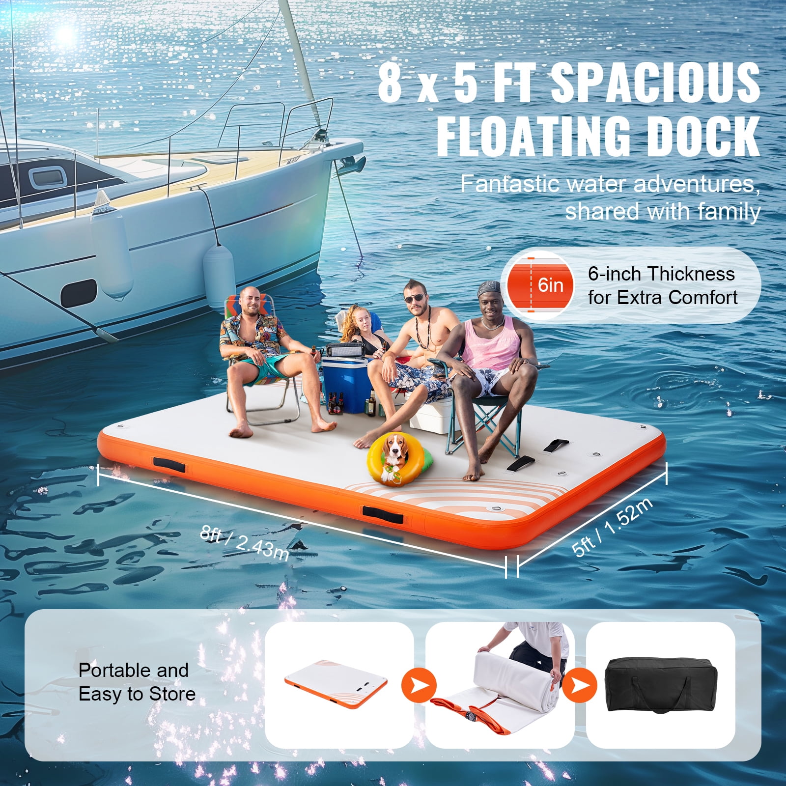 SKYSHALO PVC Inflatable Heavy Floating Dock 6inches 8ft 5ft