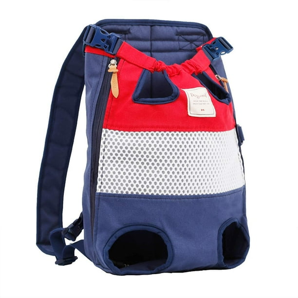 Mochila transportadora para perros con rayas rojas y azules, mochila para mascotas, mochila de transporte para perros, mochila para transporte de mascotas para paseos, senderismo, ciclismo y montaje e