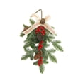 thumbnail image 2 of HongHeng Artificial Christmas Pine Branch Red Bery Spray Snow Teardrop Wreaths Picks, 20in Faux Winter Pine Cones Ribbon Bow Greens Xmas Swag for Front Door Farmhouse Home Decor, 2 of 6