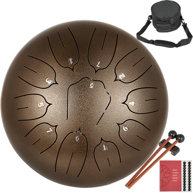VEVOR Steel Tongue Drum 11 Notes 10 Inches Dia Lotus type Tongue Drum Golden Handpan Drum Notes Percussion Instrument Steel Drums Instruments with Bag, Music Book, Mallets,Mallet Bracket