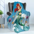 thumbnail image 4 of Mermaid Soft Flannel Fleece Throw Blanket, Illustration Little Girl on top of a Big Wave in the Surf Fish Kids, Cozy Plush for Indoor and Outdoor Use, 50" x 70", Multicolor, by Ambesonne, 4 of 5