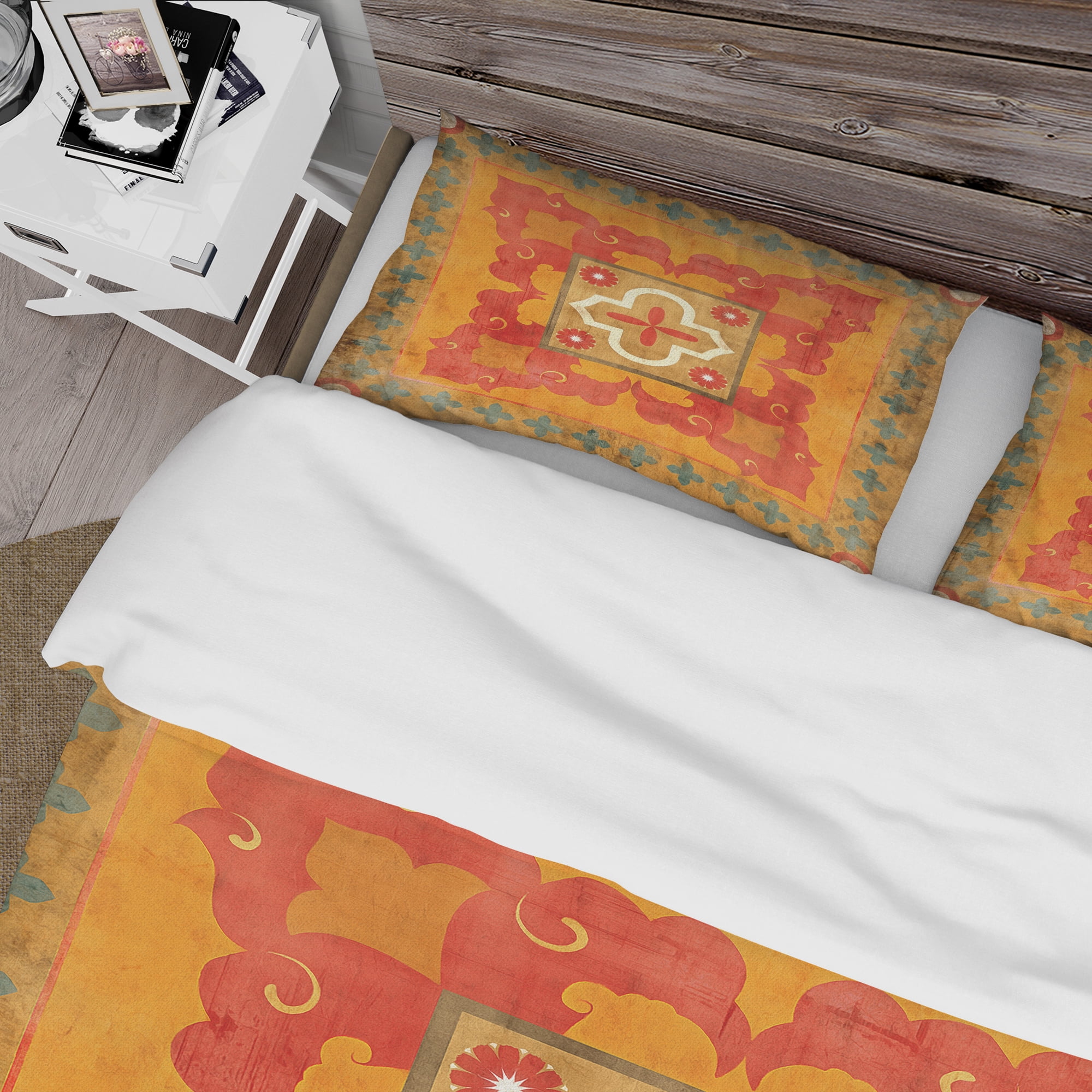 Designart 'Moroccan Orange Tiles Collage III' Bohemian & Eclectic Duvet Cover Set