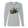 thumbnail image 2 of Colorful Rainbow Moose Head Wildlife Animal Lover Womens Graphic Long Sleeve T-Shirt, Heather Grey, Large, 2 of 3