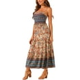 thumbnail image 4 of INSPIRE CHIC Women's Boho Floral Smocked Spaghetti Strap Tiered Maxi Dress L Apricot, 4 of 5