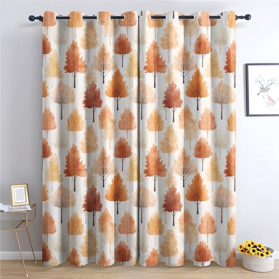 Woodland Curtains, Forest Blackout Curtains, Fall Tree Curtains For Bedroom Living Room Decor, Thermal Insulated Grommet Drapes42"W x 63"L (Pack of 2)