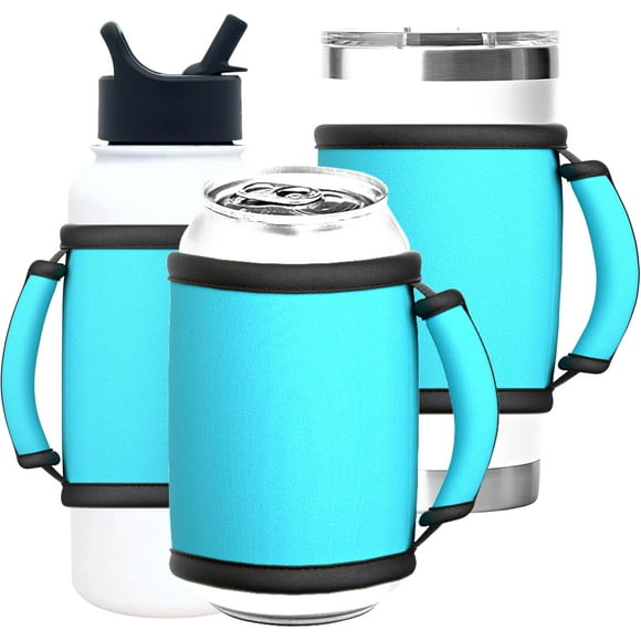 TRAHOO-Universal Handhold for Tumblers (3-Pack) Fits Water Bottles, Cans, Can Cooler Insulators - Blank Neoprene Drink Handle Strap - Compatible with YETI, BrüMate, and Hydro Flask (Aqua)