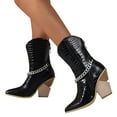thumbnail image 4 of Wavsuf Cowgirl Boots for Women Short Ankle-High with High Heel Thin with Zipper with Fuzz Winter Black Shoes Size 36, 4 of 8