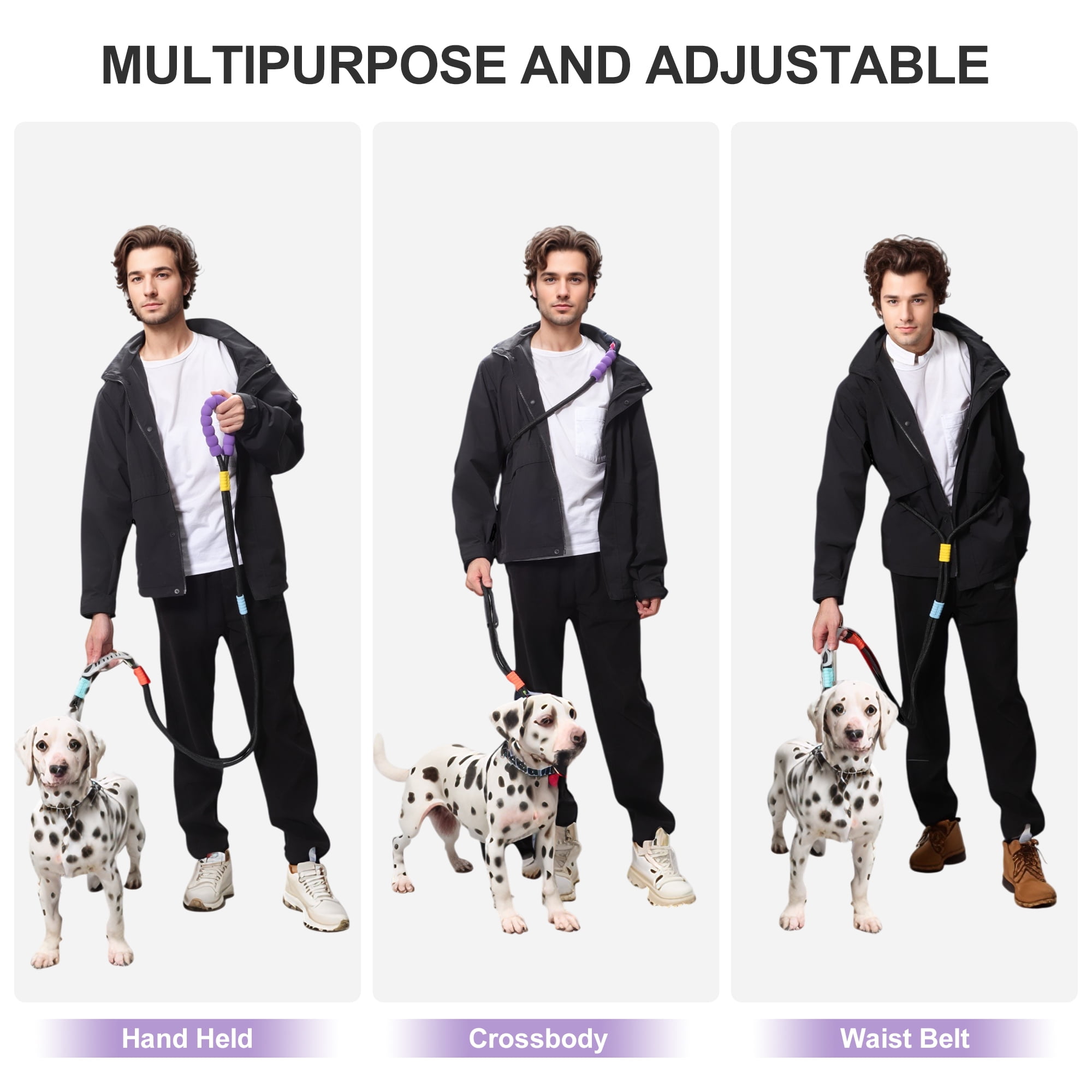 Unique Bargains Hands-Free Double Handle Dog Leash 5ft Heavy Duty Padded Waist