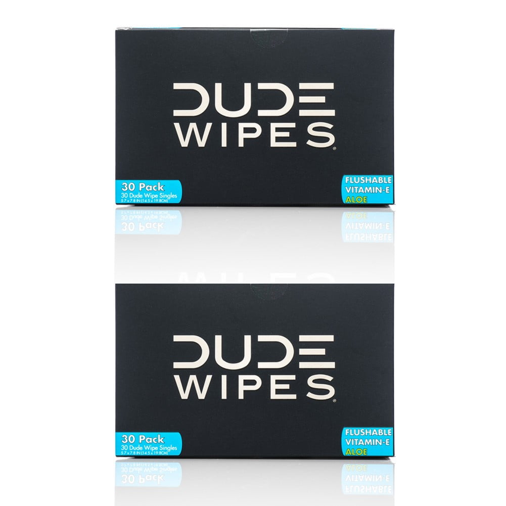 DUDE Wipes Flushable Wipes, Unscented with Vitamin-E & Aloe, 100% Biodegradable, Singles for Travel (2 Packs of 30 Individually Wrapped Wipes) '