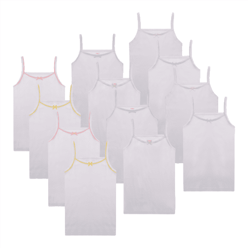 Buyless Fashion Débardeurs Sans Étiquette pour Filles Col Rond en Coton avec Bordure et Sangle (12 Pack)