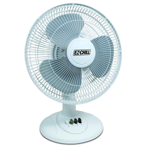EZ-CHILL Ventilador de mesa oscilante de 3 velocidades de 12 pulgadas con inclinación ajustable, prácticos controles de botón, funcionamiento silencioso