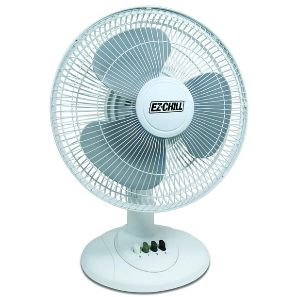EZ-CHILL Ventilador de mesa oscilante de 3 velocidades de 12 pulgadas con inclinación ajustable, prácticos controles de botón, funcionamiento silencioso