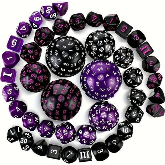SWAJUJA 3 Set Complete D3-D100 DND Polyhedral Dice Set 100 Sided Dice Multisided D100 Dice for Role Playing Table Games Party (Black & Purple, Black & White, Purple & White)