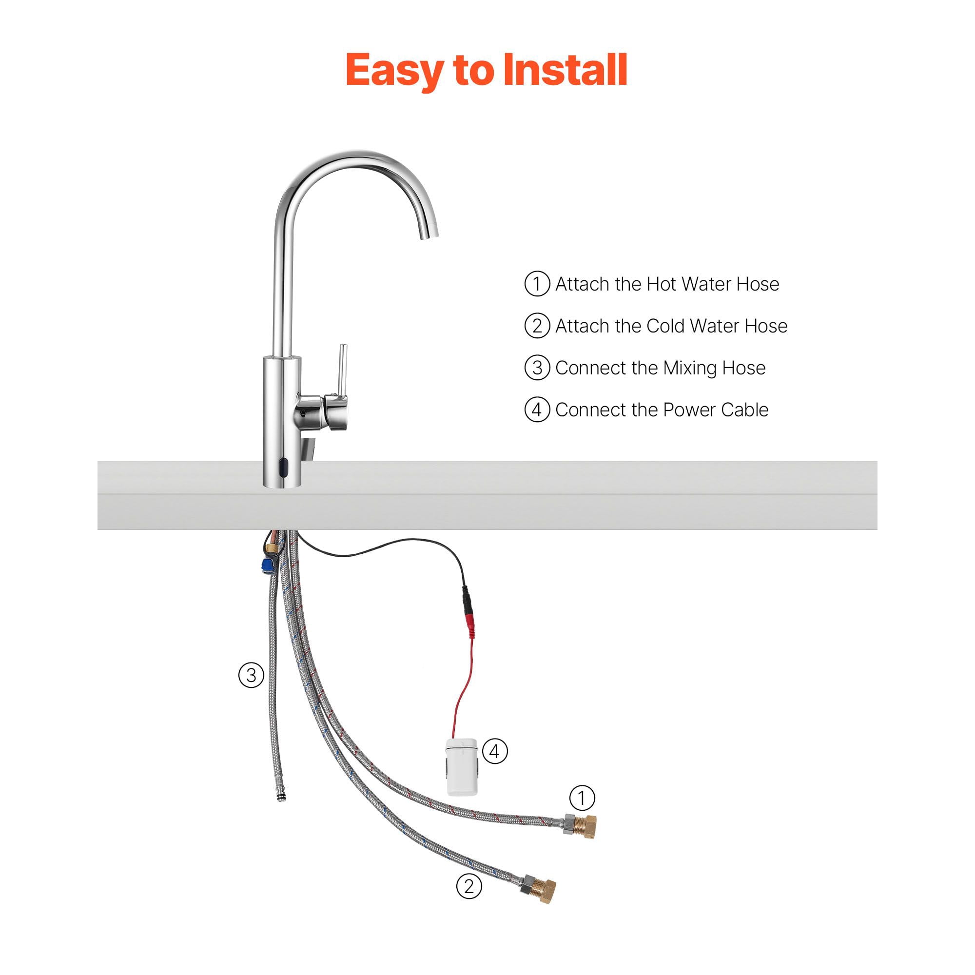Touchless Bathroom Sink Faucet Infrared Sensor Automatic Hot/Cold Water Stainless Steel for Home Office Hotel