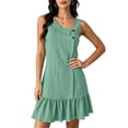 thumbnail image 4 of Women's Sleeveless Ruffle Hem Mini Dress Ribbed Textured Shift Dress Asymmetrical Neck Summer Beach Sundress Street Casual Outfit Green, 4 of 6