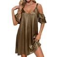 thumbnail image 2 of Sparkling Off-Shoulder V-Neck Party Dress for Women, 2 of 7