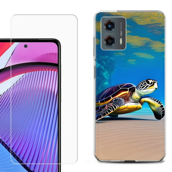 OneToughShield ® Compatible with Motorola Moto G 5G 2023, Shockproof Phone Case, with Tempered Glass Screen Protector - Sea Turtle Beach