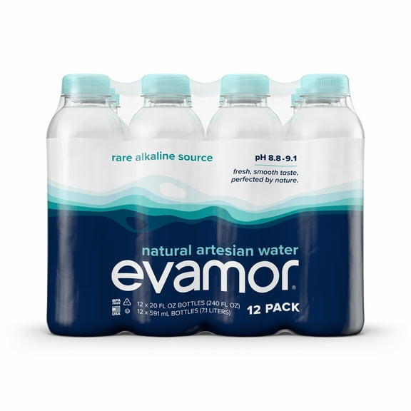 Evamor Naturally Alkaline Artesian Water Natural Artesian, 20 Fl Oz.