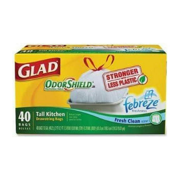 Glad OdorShield Tall Kitchen Drawstring Trash Bags - Odor Control, Fresh Clean Scent - 18 Pack