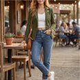 thumbnail image 6 of Sorvello Women’s Short Faux Suede Jacket Tailored Fit Notch Lapel Button Closure Structured Coat Army Green L, 6 of 6
