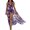 Purple, variant on Boho Women Floral Print Halter V Neck Long Maxi Romper Summer Sleeveless Skirt Beach Sundress Holiday Dress