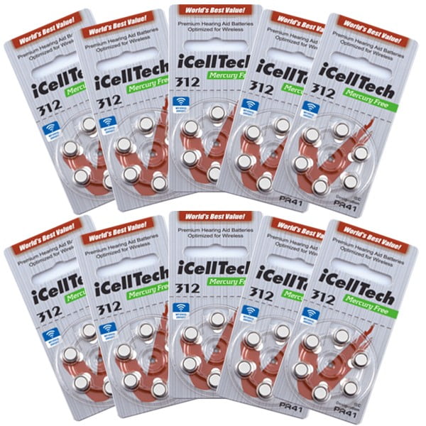 10 Packs (60 Batteries) iCellTech Size 312 Hearing Aid Batteries! 60