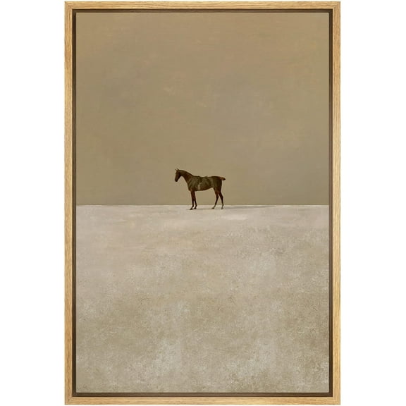 IDEA4WALL Framed Canvas Wall Art Minimal Trendy Horse Portrait Retro Art Dorm Room Wall Decor Rustic Animals Illustrations Print Relax/Calm for Living Room, Bedroom, Office - Natural 24"x36"