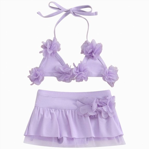 mgoYE Baby Girl Swimsuit 9-12 Months Baby Toddler Girls Swimsuit Two Pieces Bathing Suit Ruffled Bikini Set Summer Beach Swimwear with Hat(Purple,12-18 Months)