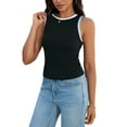 thumbnail image 4 of ATHLECHIC Women's Ribbed Summer Color Block Crew Neck Sleeveless Casual Shirts S Black Blue Pink, 4 of 5