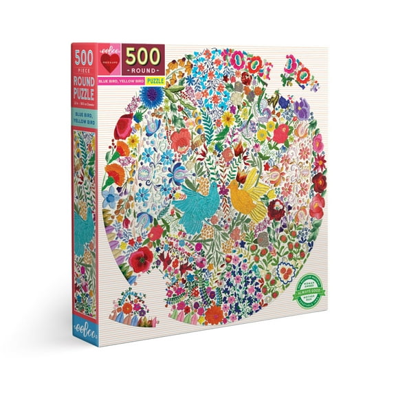 eeBoo Piece and Love Blue Bird Yellow Bird 500 Piece adult   Round Jigsaw Puzzle