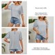 thumbnail image 5 of Blusa de manga con volantes estampada, cuello redondo, borde elástico, blusa informal para mujer, citas, negro, M, 5 of 6
