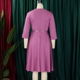 thumbnail image 5 of AURA Plus Size V Neck A Line Midi Dress High Waist Pleated 3 4 Sleeve Belted Elegant Fall Winter Work Dress, 5 of 10