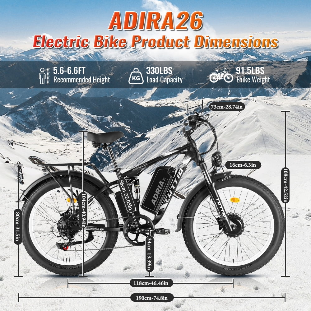 TUTTIO Adria26 Electric Mountain Bike for Adults Teen with Helmet, 5000W Men Off-Road Ebike, 26" Fat Tire Full Suspension Electric Bicycles, 7 Speed, 52V 30Ah Battery, Max 46Mph UL2849