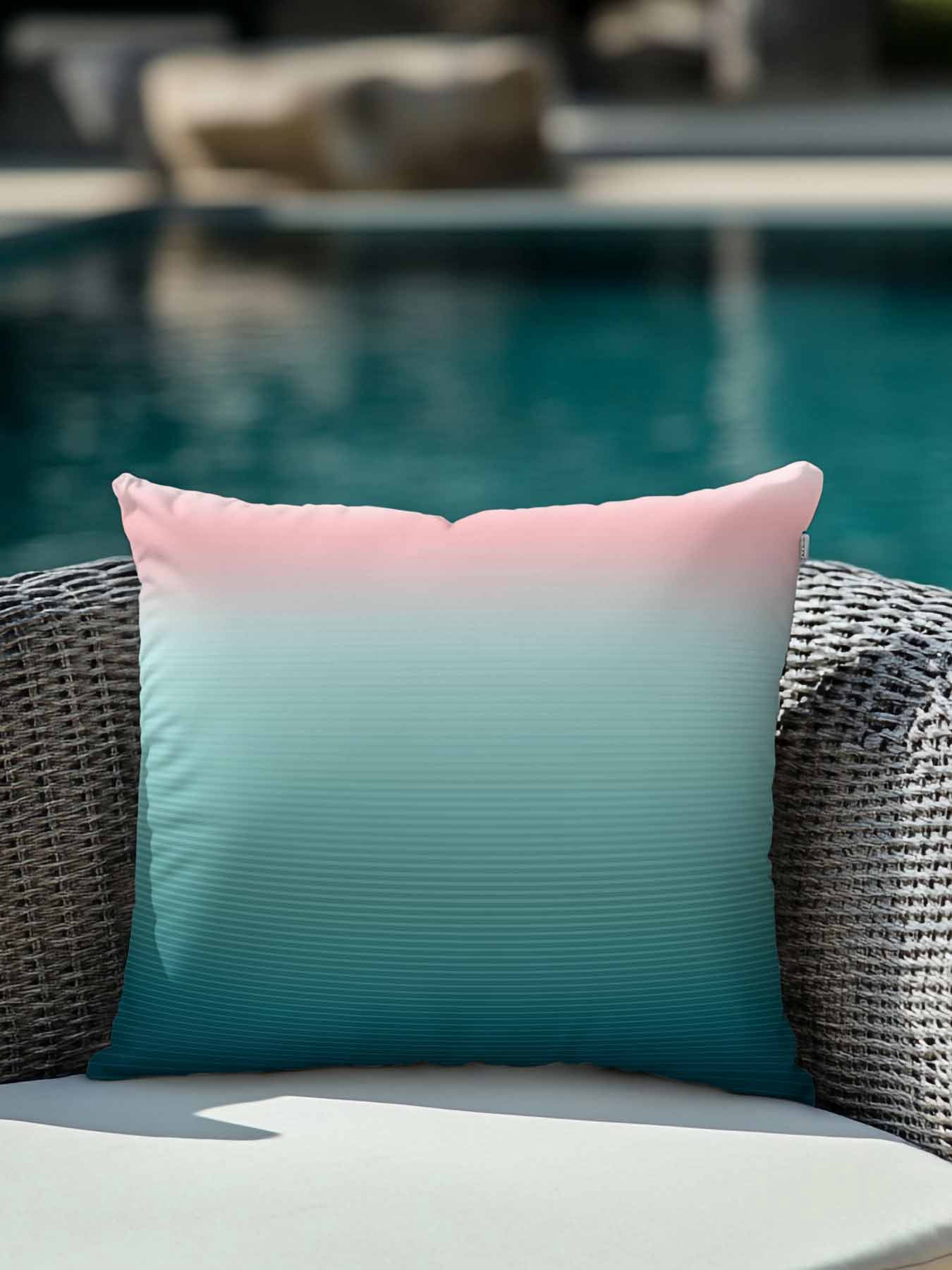 1 Pack Outdoor Throw Pillow, Pink Turquoise Ombre Waterproof Pillow with Insert Included, Teal Modern Geometric Striped Abstract Art Decorative Accent Cushion Sofa Pillows for Patio Porch, 16 x 16 In