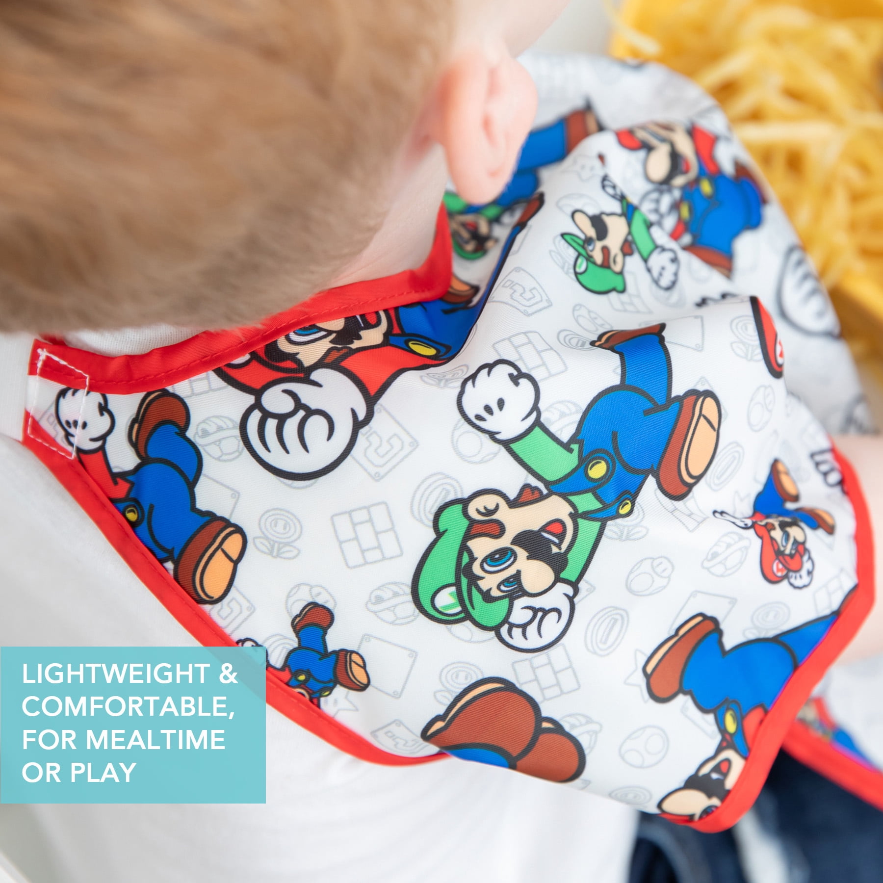 Bumkins Short Sleeve Junior Bib, Toddler Ages 1-3 Years (Nintendo Super Mario)
