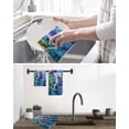 thumbnail image 5 of Abstract Blue Kitchen Dish Towels for Drying Dishes Set of 2, Painting Buildings Geometric Modern Art Waffle Weave Microfiber Hand Tea Bathroom Towels Quick Dry & Absorbent Towel 12x12, 5 of 7