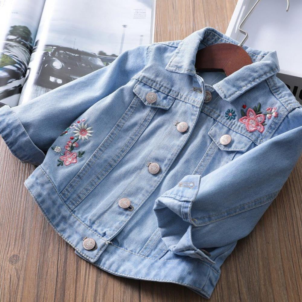 Infant Kids Boy Girl Rose Embroidery Denim Jacket Buttons Closure Pockets Loose Cool Top 0-5 Years 