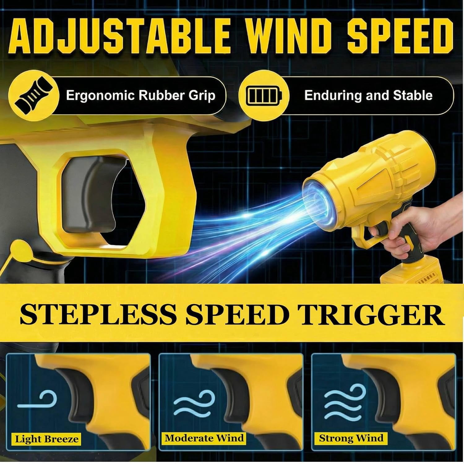 Electric Cordless Leaf Blower with Nozzle Set, 2x Batteries, Charger, 34000RPM Stepless Speed Control, Rechargeable Handheld Portable Jet Air Blower Turbo Fan